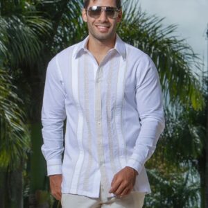 Guayabera y Camisa Artesanal Blanca Manga Larga Calada