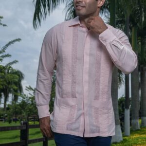 Camisa Guayabera Palo Rosa Manga Larga - Colección 2024 La Vida en Guayabera
