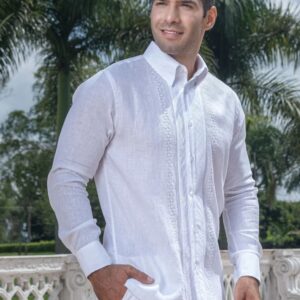 Guayabera Blanca Calada Manga Larga Cuello Basico - Colección 2024 La Vida en Guayabera