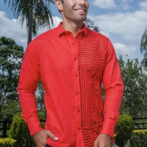 Camisa Guayabera Roja Manga Larga - Colección 2024 La Vida en Guayabera