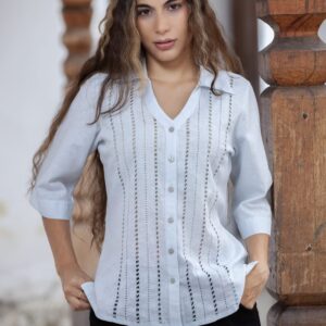 Blusa Calada Azul Cielo con Manga Tres Cuartos
