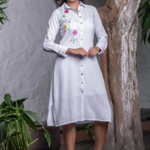 KAFLAN Vestido Blanco Bordado - Camino de Flores - Herencia del Sol - Nueva Coleccion 2024