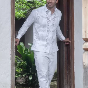 Camisa Blanca con Bordado Entrelazado Clasico Gran Linaje